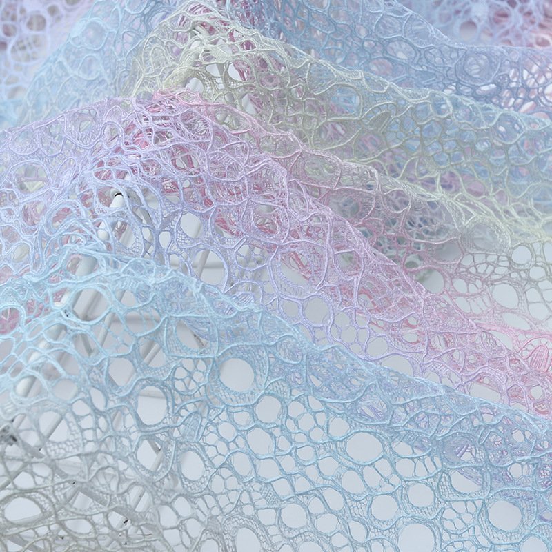 Eyelet Rainbow Printed Lace Fabric for Women's Wear Wholesale Supplier 6